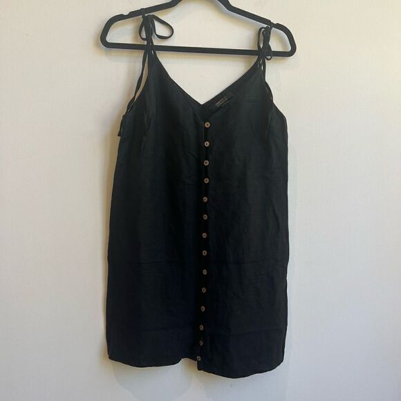 Forever 21 Contemporary Linen Blend Black Button Down Mini Dress - Small - Picture 1 of 5